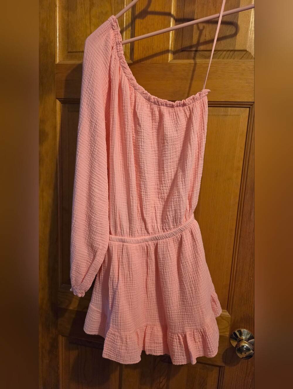 One-Shoulder Pink Gauze Romper